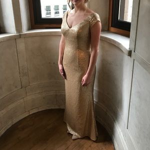 Bari Jay gold sequins bridesmaids dress